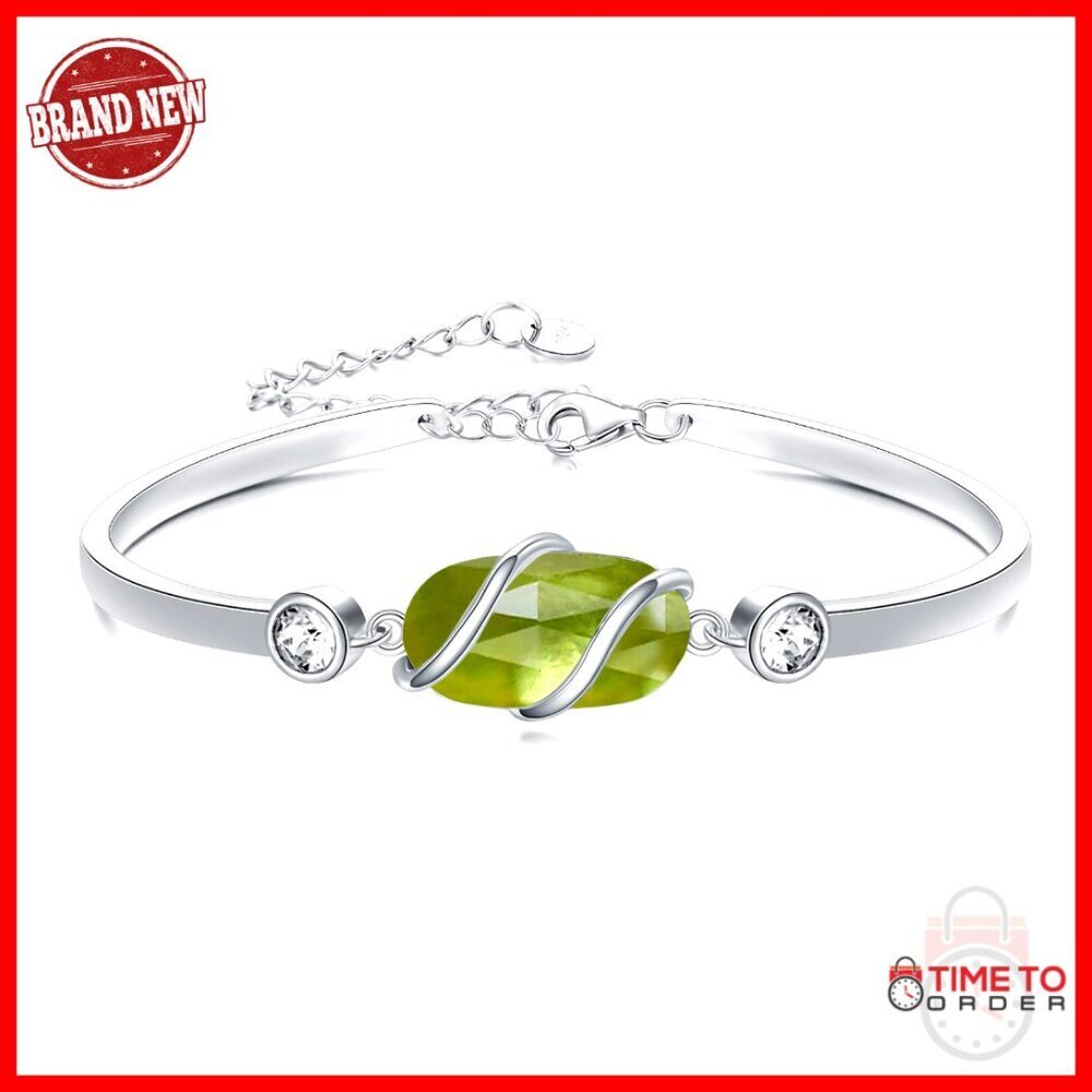 Sterling Silver Peridot Bangle Bracelet Adjustable Elegant Fine Jewelry Gift